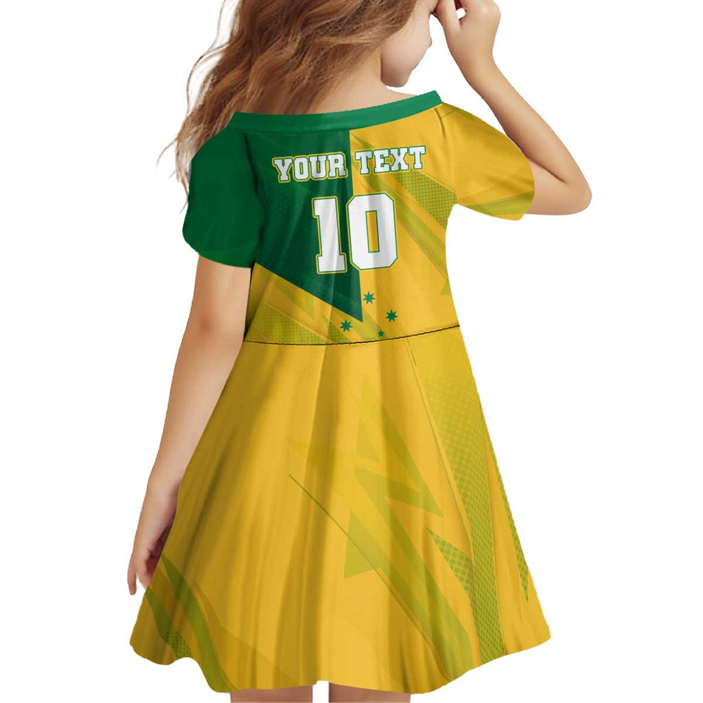Personalized Australian Jackaroo Lawn Bowls Kid Short Sleeve Dress Kangaroo Bowler Green Yellow National Spirit Mascot Art