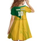 Personalized Australian Jackaroo Lawn Bowls Kid Short Sleeve Dress Kangaroo Bowler Green Yellow National Spirit Mascot Art