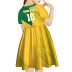Personalized Australian Jackaroo Lawn Bowls Kid Short Sleeve Dress Kangaroo Bowler Green Yellow National Spirit Mascot Art