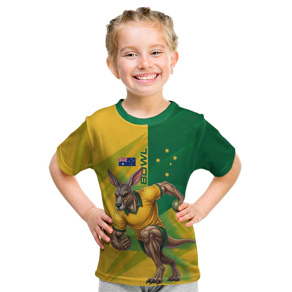 Personalized Australian Jackaroo Lawn Bowls Kid T Shirt Kangaroo Bowler Green Yellow National Spirit Mascot Art