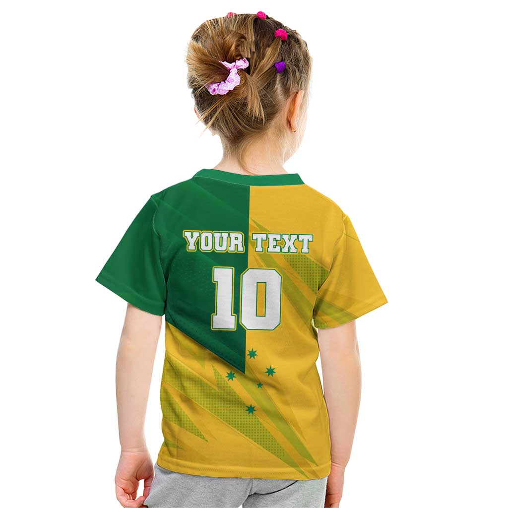 Personalized Australian Jackaroo Lawn Bowls Kid T Shirt Kangaroo Bowler Green Yellow National Spirit Mascot Art