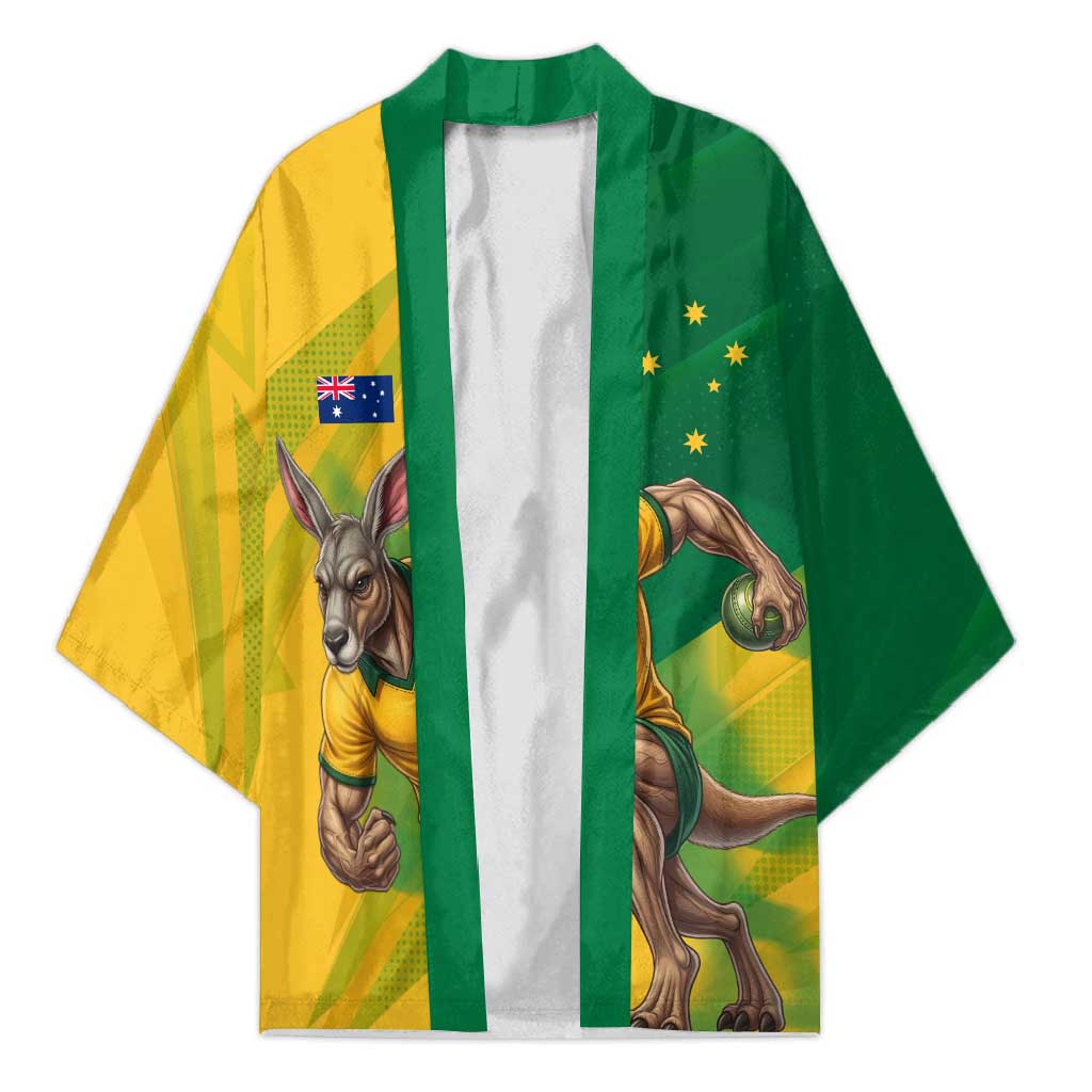 Personalized Australian Jackaroo Lawn Bowls Kimono Kangaroo Bowler Green Yellow National Spirit Mascot Art