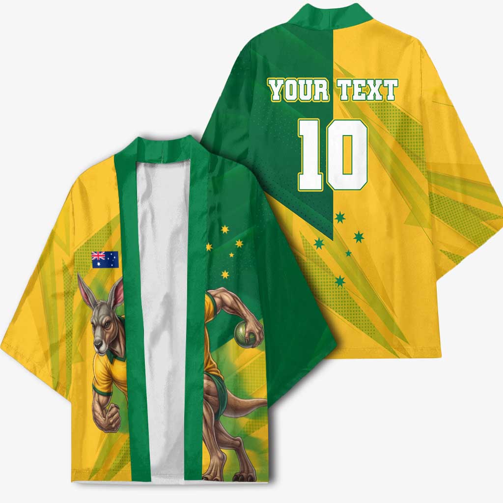Personalized Australian Jackaroo Lawn Bowls Kimono Kangaroo Bowler Green Yellow National Spirit Mascot Art