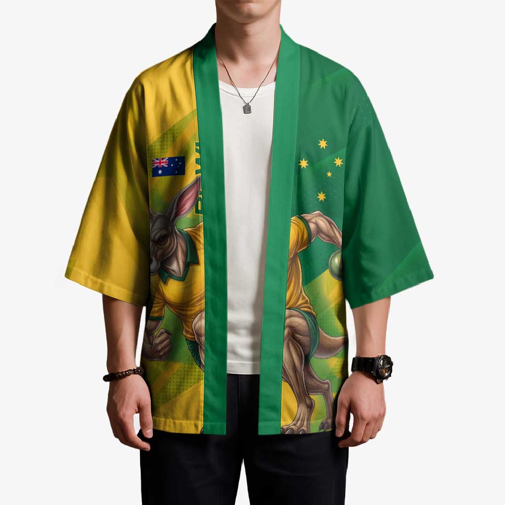 Personalized Australian Jackaroo Lawn Bowls Kimono Kangaroo Bowler Green Yellow National Spirit Mascot Art