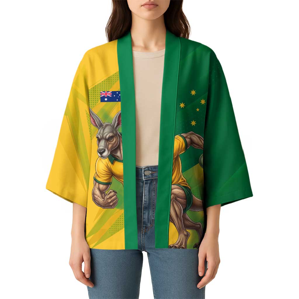 Personalized Australian Jackaroo Lawn Bowls Kimono Kangaroo Bowler Green Yellow National Spirit Mascot Art