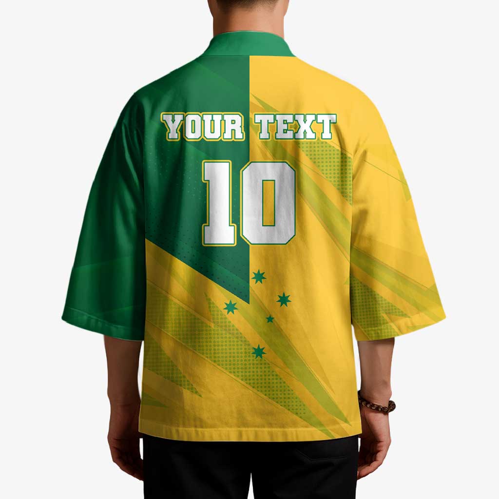 Personalized Australian Jackaroo Lawn Bowls Kimono Kangaroo Bowler Green Yellow National Spirit Mascot Art