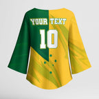 Personalized Australian Jackaroo Lawn Bowls Kimono Sleeve Blouse Kangaroo Bowler Green Yellow National Spirit Mascot Art