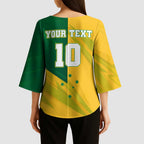 Personalized Australian Jackaroo Lawn Bowls Kimono Sleeve Blouse Kangaroo Bowler Green Yellow National Spirit Mascot Art