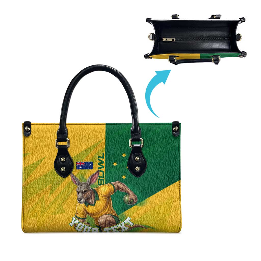 Personalized Australian Jackaroo Lawn Bowls Leather Bag Kangaroo Bowler Green Yellow National Spirit Mascot Art