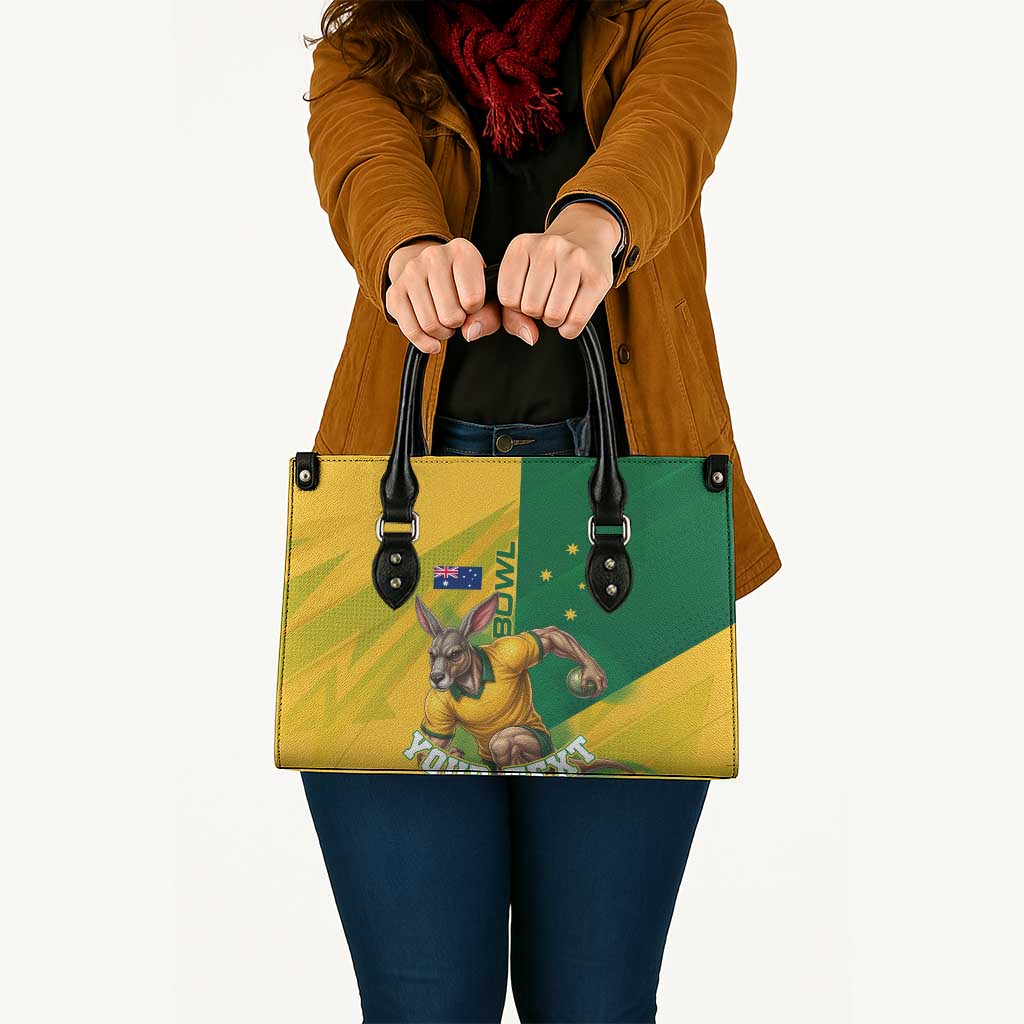 Personalized Australian Jackaroo Lawn Bowls Leather Bag Kangaroo Bowler Green Yellow National Spirit Mascot Art