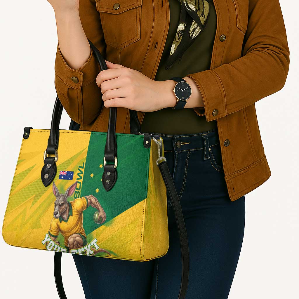 Personalized Australian Jackaroo Lawn Bowls Leather Bag Kangaroo Bowler Green Yellow National Spirit Mascot Art