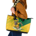 Personalized Australian Jackaroo Lawn Bowls Leather Tote Bag Kangaroo Bowler Green Yellow National Spirit Mascot Art