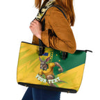 Personalized Australian Jackaroo Lawn Bowls Leather Tote Bag Kangaroo Bowler Green Yellow National Spirit Mascot Art