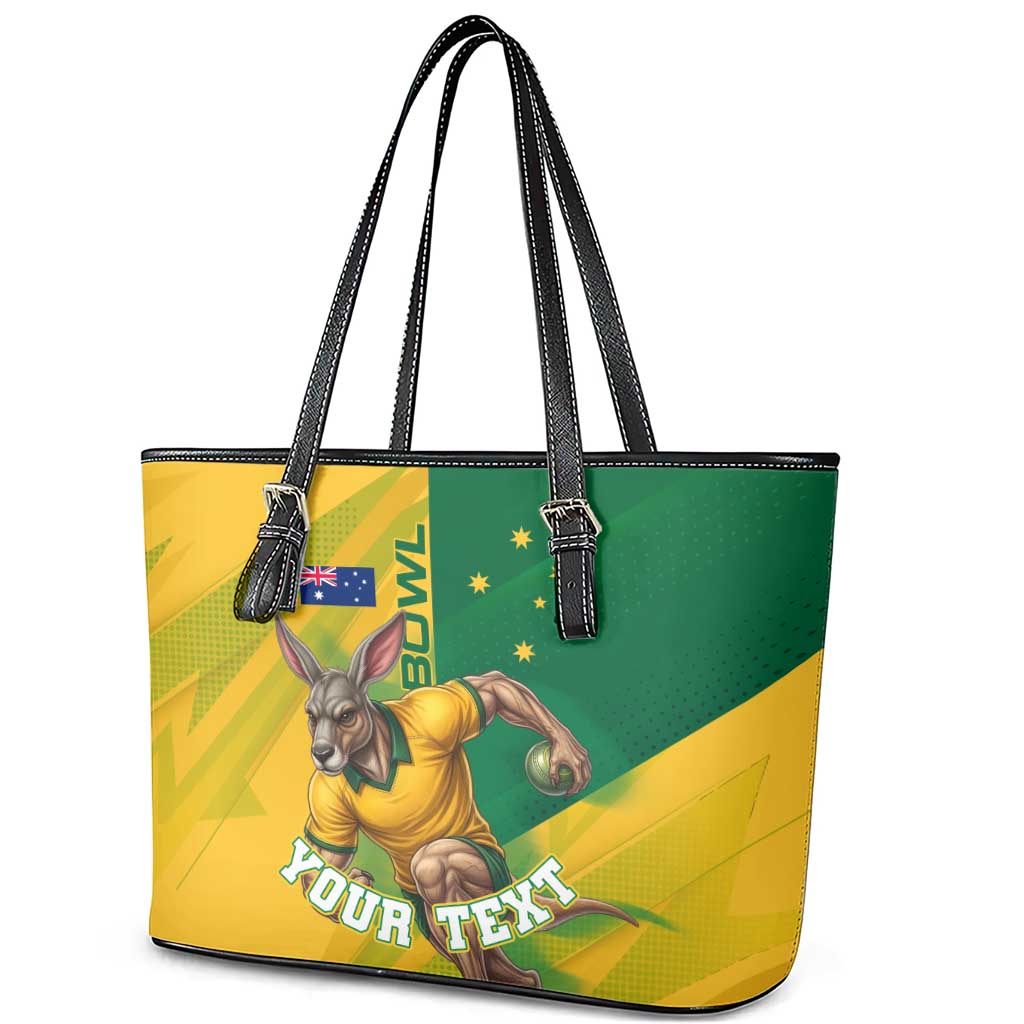 Personalized Australian Jackaroo Lawn Bowls Leather Tote Bag Kangaroo Bowler Green Yellow National Spirit Mascot Art