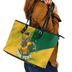 Personalized Australian Jackaroo Lawn Bowls Leather Tote Bag Kangaroo Bowler Green Yellow National Spirit Mascot Art