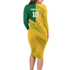 Personalized Australian Jackaroo Lawn Bowls Long Sleeve Bodycon Dress Kangaroo Bowler Green Yellow National Spirit Mascot Art