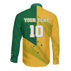 Personalized Australian Jackaroo Lawn Bowls Long Sleeve Button Shirt Kangaroo Bowler Green Yellow National Spirit Mascot Art