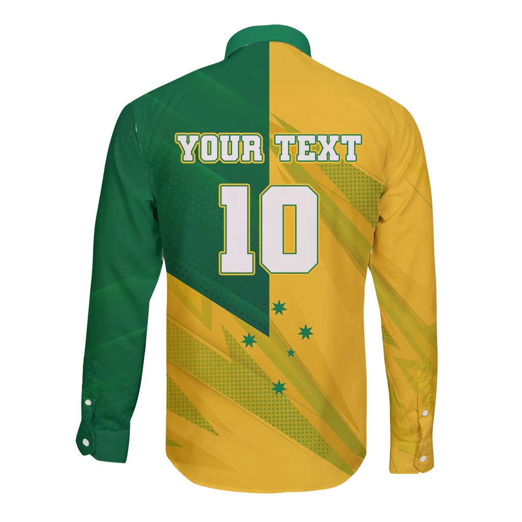 Personalized Australian Jackaroo Lawn Bowls Long Sleeve Button Shirt Kangaroo Bowler Green Yellow National Spirit Mascot Art
