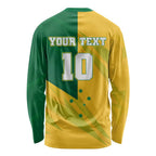 Personalized Australian Jackaroo Lawn Bowls Long Sleeve Shirt Kangaroo Bowler Green Yellow National Spirit Mascot Art