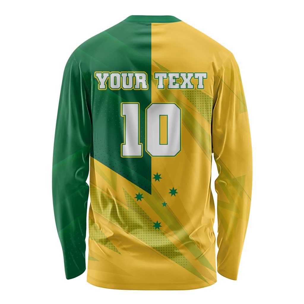 Personalized Australian Jackaroo Lawn Bowls Long Sleeve Shirt Kangaroo Bowler Green Yellow National Spirit Mascot Art