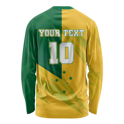 Personalized Australian Jackaroo Lawn Bowls Long Sleeve Shirt Kangaroo Bowler Green Yellow National Spirit Mascot Art