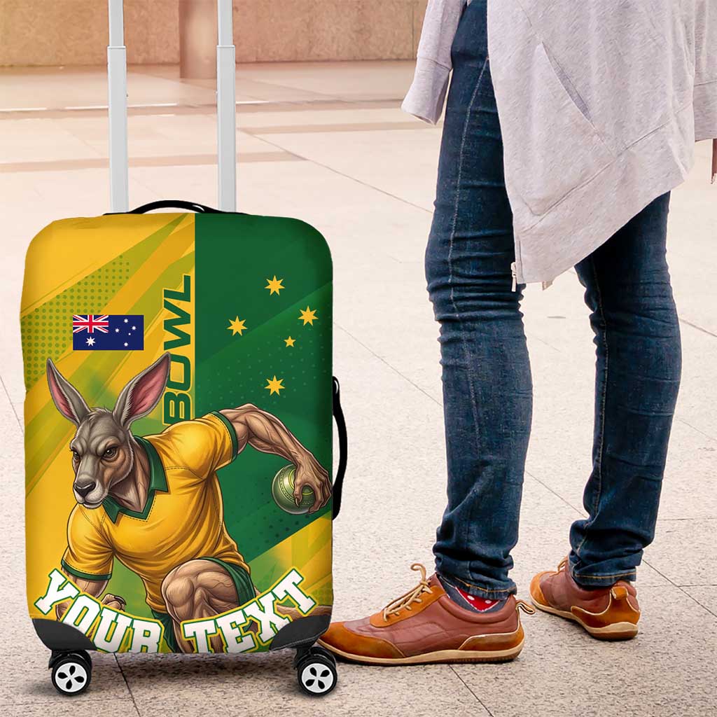 Personalized Australian Jackaroo Lawn Bowls Luggage Cover Kangaroo Bowler Green Yellow National Spirit Mascot Art