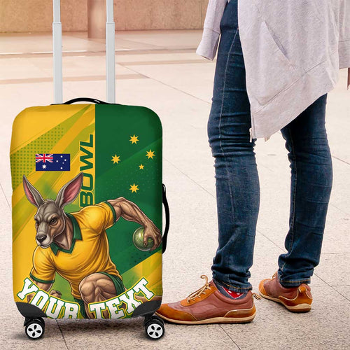 Personalized Australian Jackaroo Lawn Bowls Luggage Cover Kangaroo Bowler Green Yellow National Spirit Mascot Art