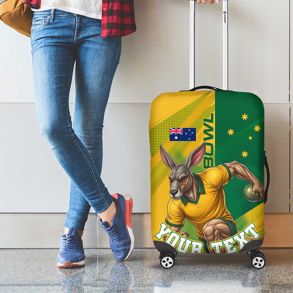 Personalized Australian Jackaroo Lawn Bowls Luggage Cover Kangaroo Bowler Green Yellow National Spirit Mascot Art