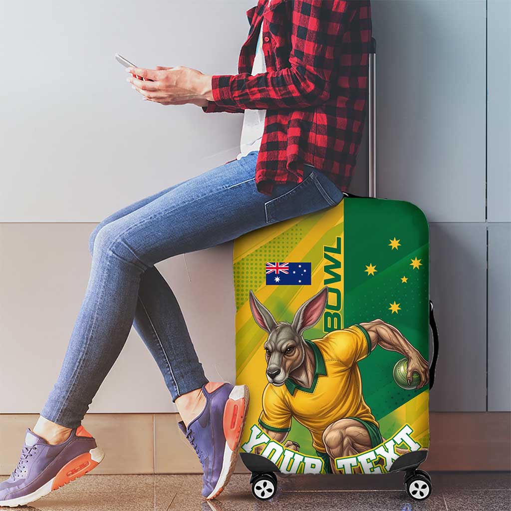 Personalized Australian Jackaroo Lawn Bowls Luggage Cover Kangaroo Bowler Green Yellow National Spirit Mascot Art