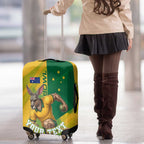 Personalized Australian Jackaroo Lawn Bowls Luggage Cover Kangaroo Bowler Green Yellow National Spirit Mascot Art