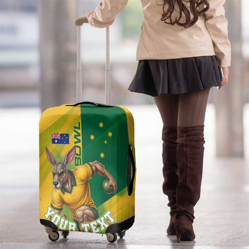Personalized Australian Jackaroo Lawn Bowls Luggage Cover Kangaroo Bowler Green Yellow National Spirit Mascot Art