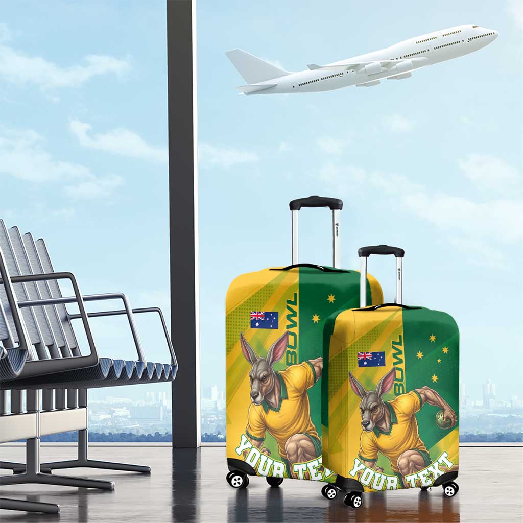 Personalized Australian Jackaroo Lawn Bowls Luggage Cover Kangaroo Bowler Green Yellow National Spirit Mascot Art