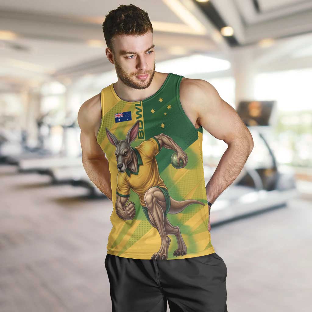 Personalized Australian Jackaroo Lawn Bowls Men Tank Top Kangaroo Bowler Green Yellow National Spirit Mascot Art