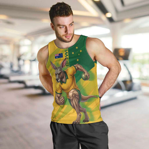 Personalized Australian Jackaroo Lawn Bowls Men Tank Top Kangaroo Bowler Green Yellow National Spirit Mascot Art