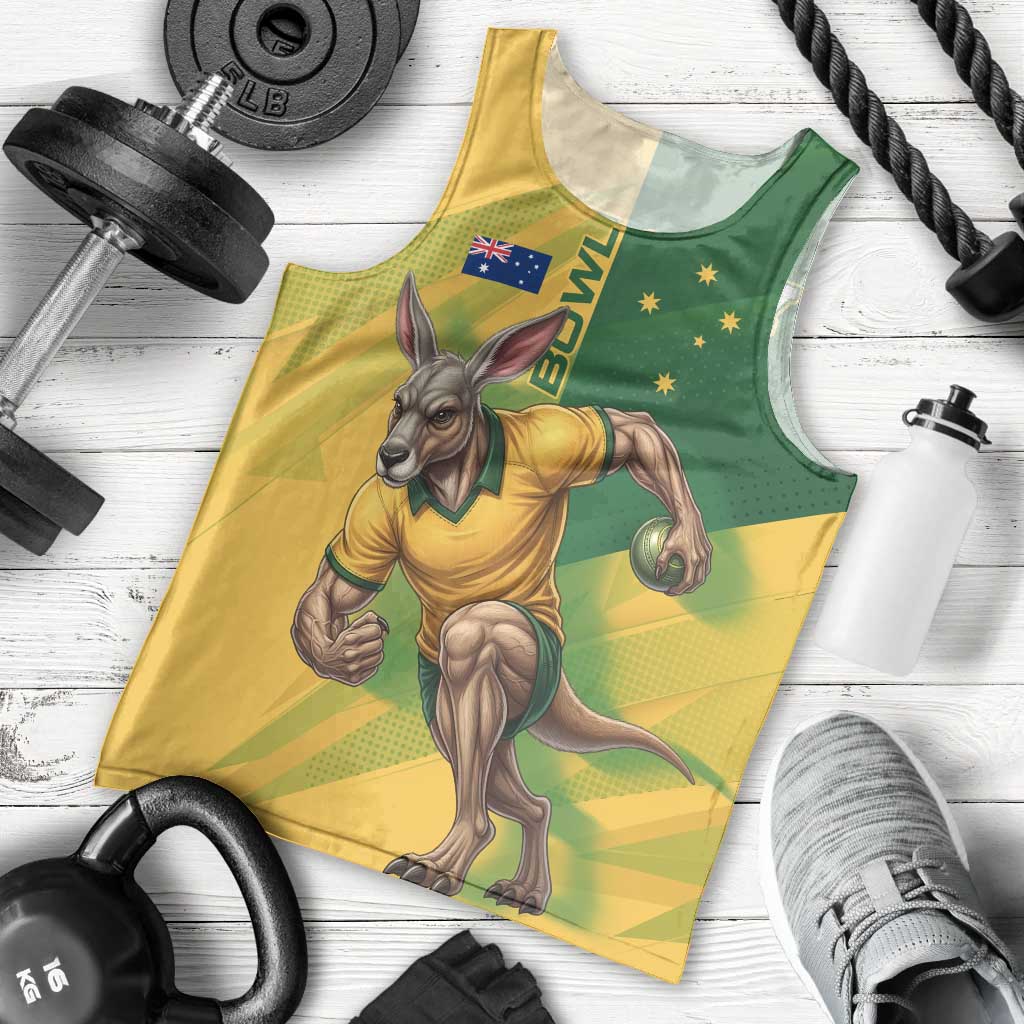 Personalized Australian Jackaroo Lawn Bowls Men Tank Top Kangaroo Bowler Green Yellow National Spirit Mascot Art