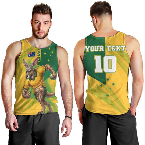Personalized Australian Jackaroo Lawn Bowls Men Tank Top Kangaroo Bowler Green Yellow National Spirit Mascot Art