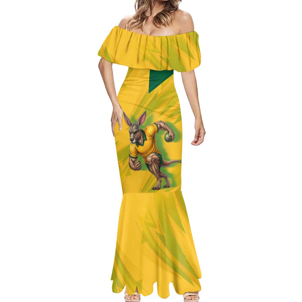 Personalized Australian Jackaroo Lawn Bowls Mermaid Dress Kangaroo Bowler Green Yellow National Spirit Mascot Art