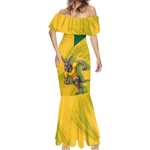 Personalized Australian Jackaroo Lawn Bowls Mermaid Dress Kangaroo Bowler Green Yellow National Spirit Mascot Art
