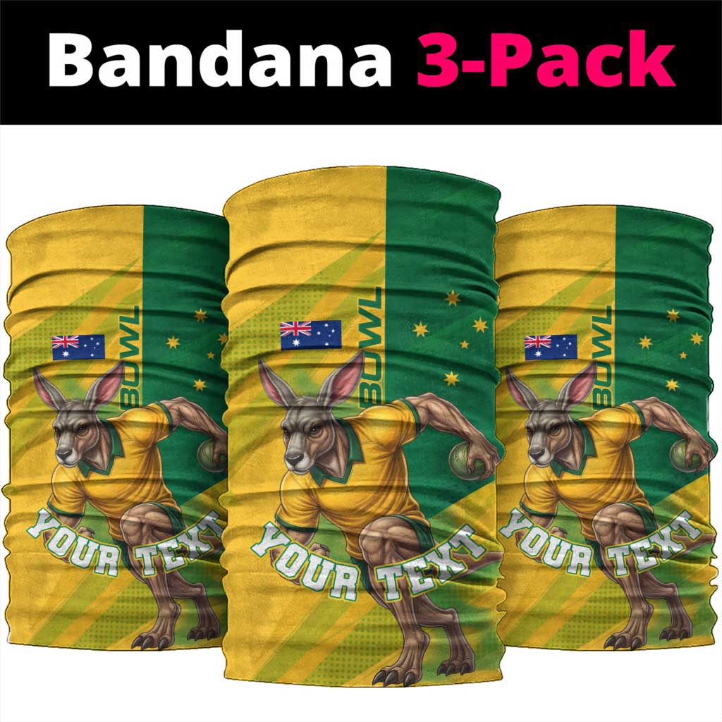 Personalized Australian Jackaroo Lawn Bowls Neck Gaiter Kangaroo Bowler Green Yellow National Spirit Mascot Art