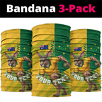 Personalized Australian Jackaroo Lawn Bowls Neck Gaiter Kangaroo Bowler Green Yellow National Spirit Mascot Art