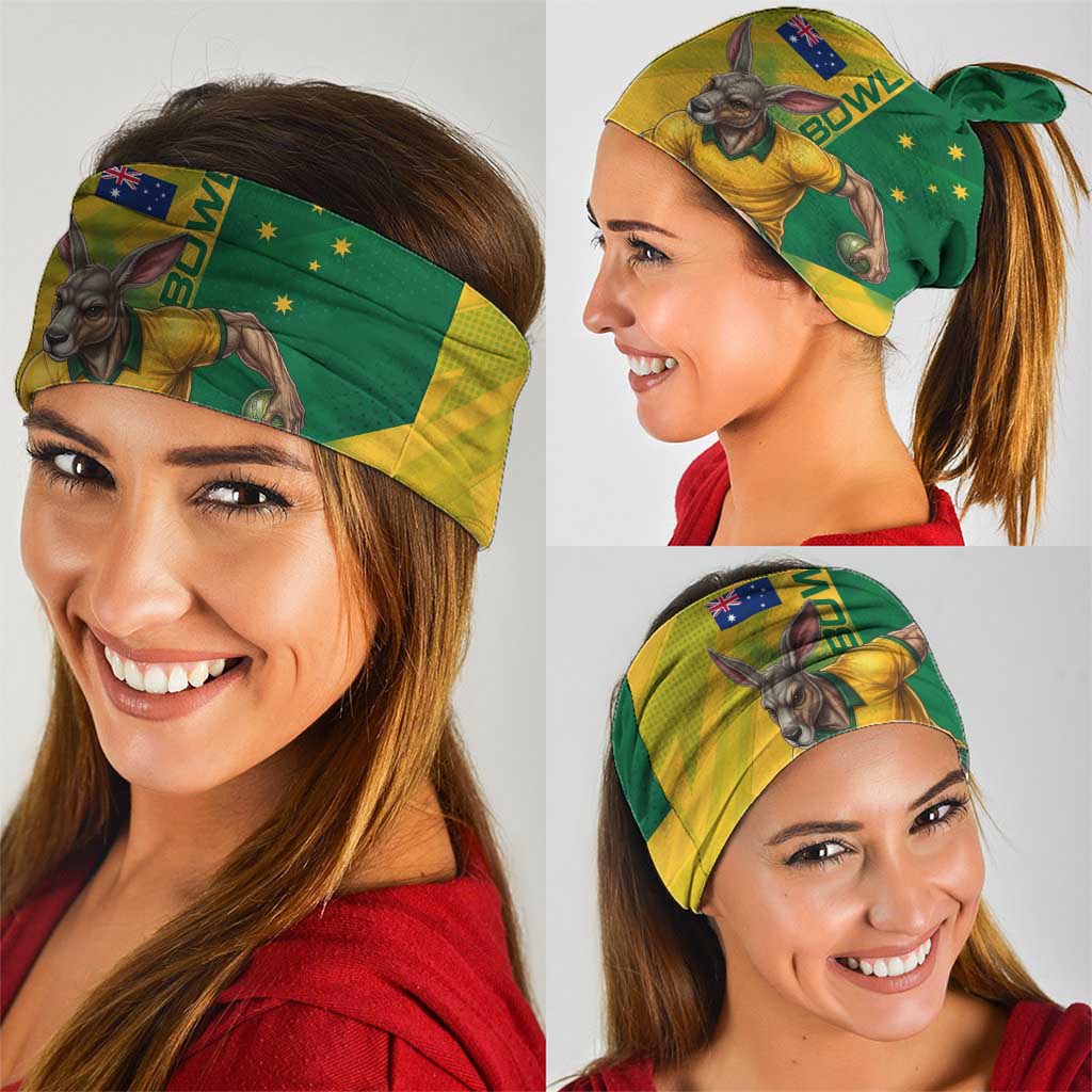 Personalized Australian Jackaroo Lawn Bowls Neck Gaiter Kangaroo Bowler Green Yellow National Spirit Mascot Art