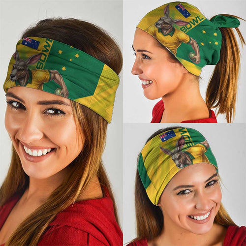 Personalized Australian Jackaroo Lawn Bowls Neck Gaiter Kangaroo Bowler Green Yellow National Spirit Mascot Art