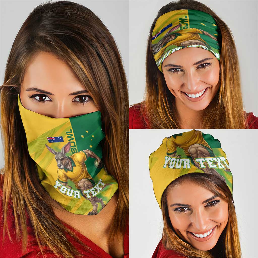 Personalized Australian Jackaroo Lawn Bowls Neck Gaiter Kangaroo Bowler Green Yellow National Spirit Mascot Art