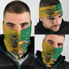 Personalized Australian Jackaroo Lawn Bowls Neck Gaiter Kangaroo Bowler Green Yellow National Spirit Mascot Art