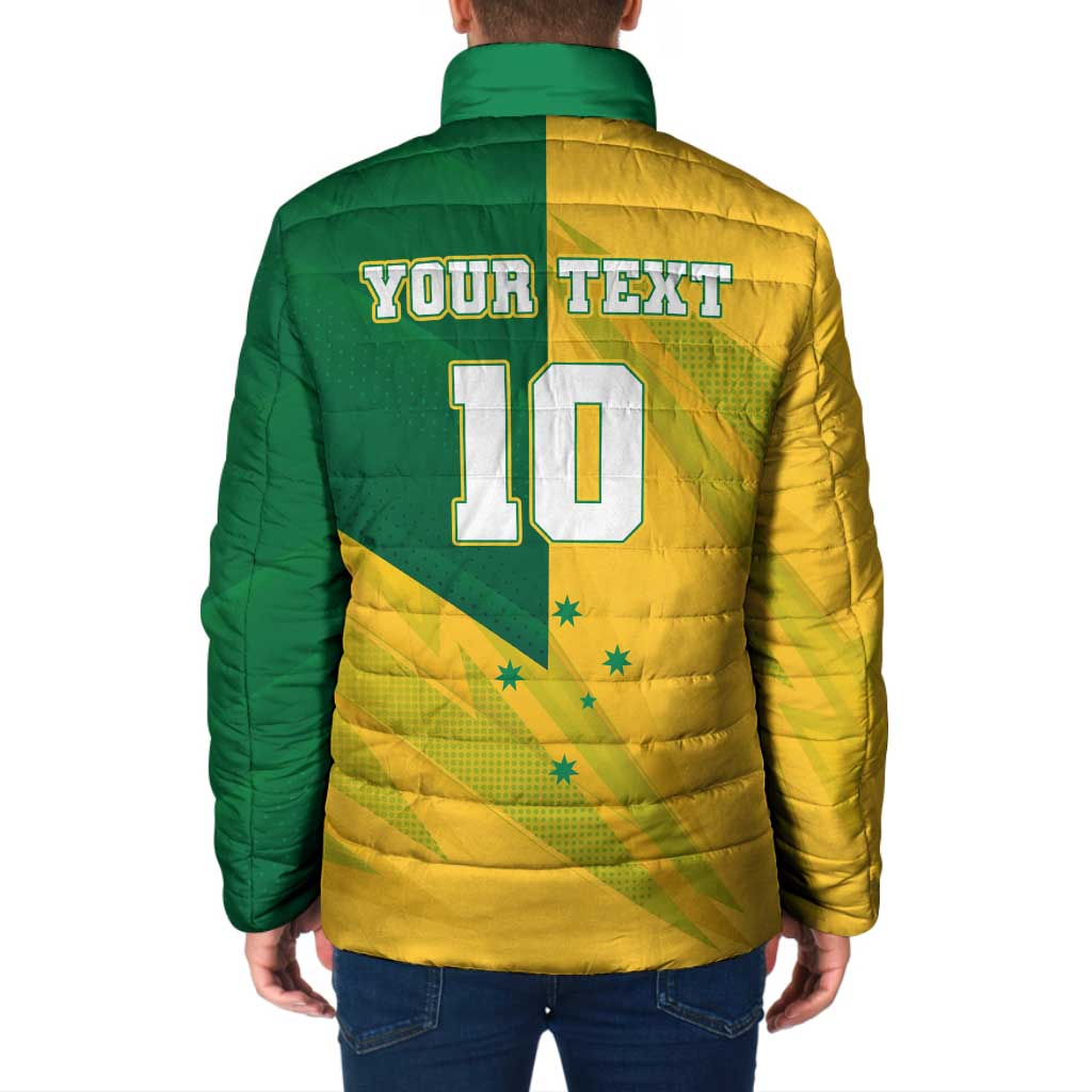 Personalized Australian Jackaroo Lawn Bowls Padded Jacket Kangaroo Bowler Green Yellow National Spirit Mascot Art