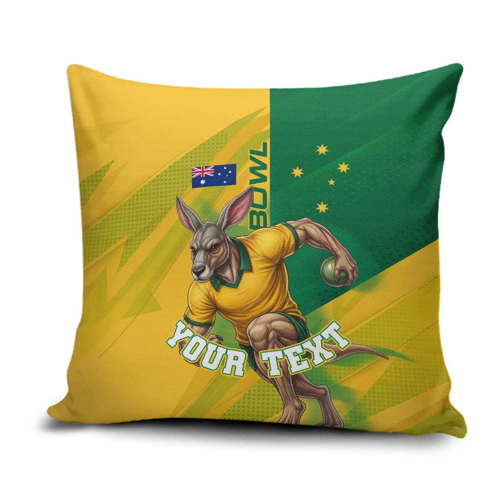 Personalized Australian Jackaroo Lawn Bowls Pillow Cover Kangaroo Bowler Green Yellow National Spirit Mascot Art