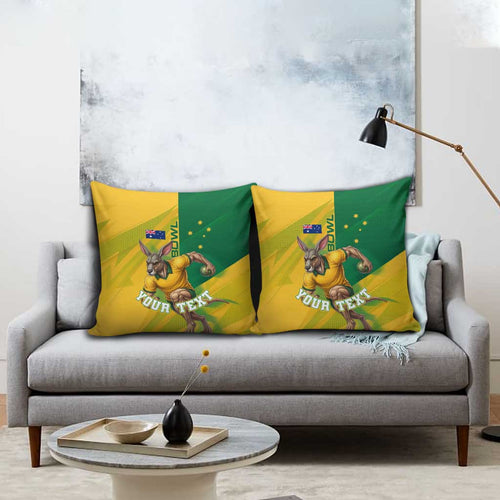 Personalized Australian Jackaroo Lawn Bowls Pillow Cover Kangaroo Bowler Green Yellow National Spirit Mascot Art