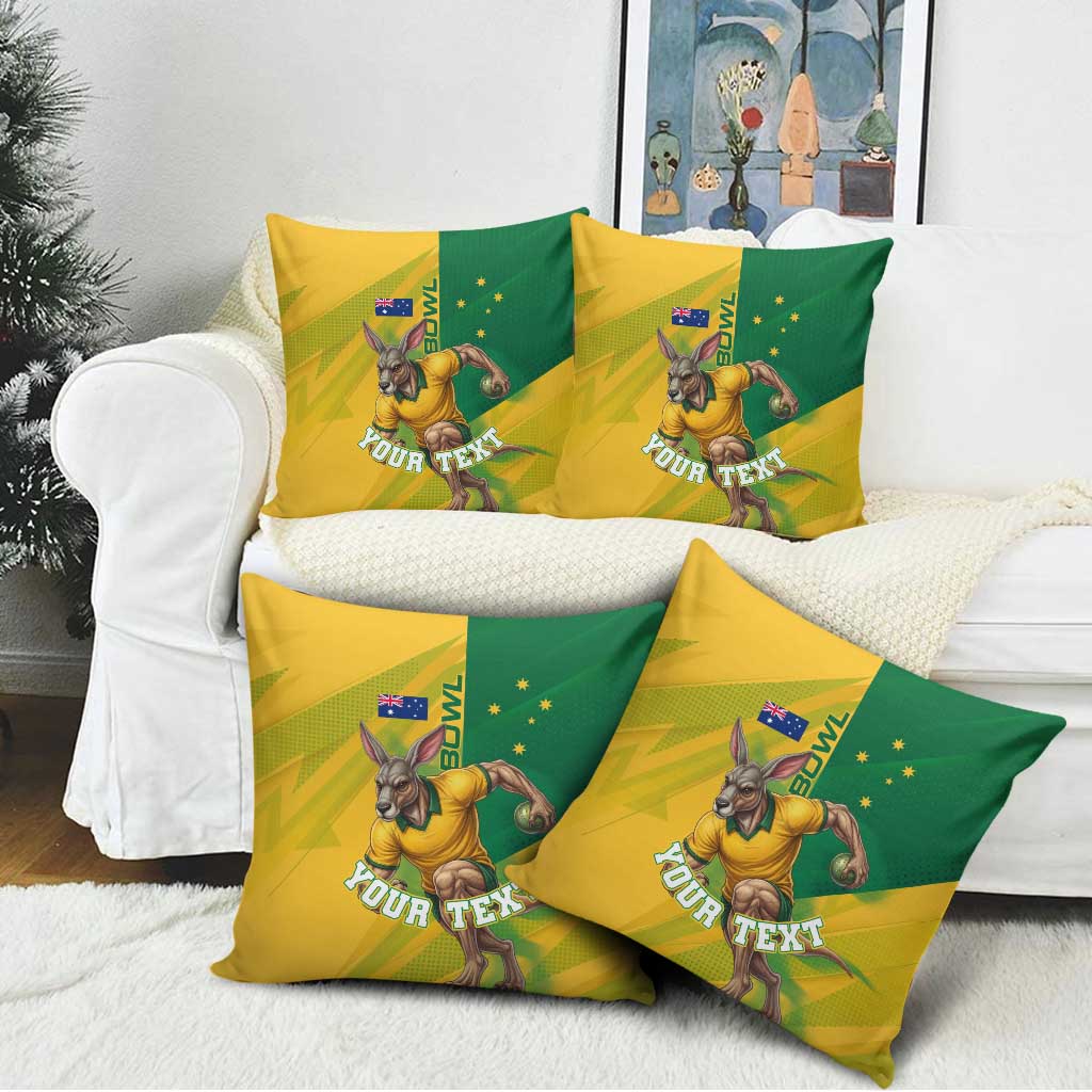 Personalized Australian Jackaroo Lawn Bowls Pillow Cover Kangaroo Bowler Green Yellow National Spirit Mascot Art