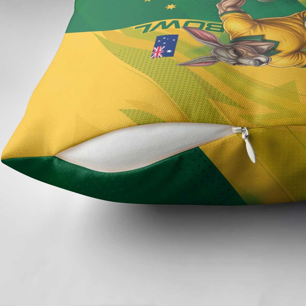 Personalized Australian Jackaroo Lawn Bowls Pillow Cover Kangaroo Bowler Green Yellow National Spirit Mascot Art