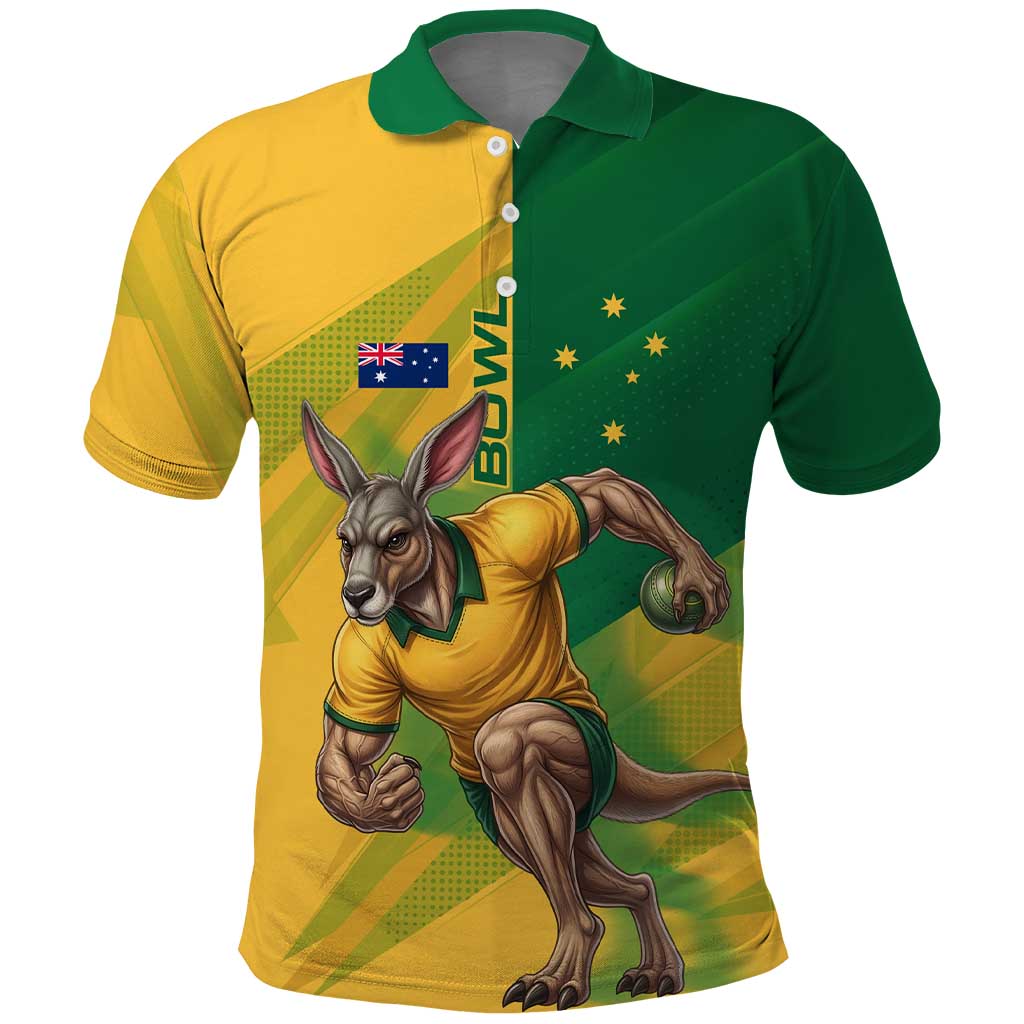 Personalized Australian Jackaroo Lawn Bowls Polo Shirt Kangaroo Bowler Green Yellow National Spirit Mascot Art